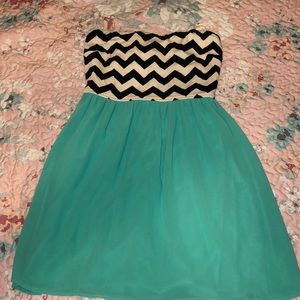 Strapless Sequin Hearts Chevron Dress Turquoise